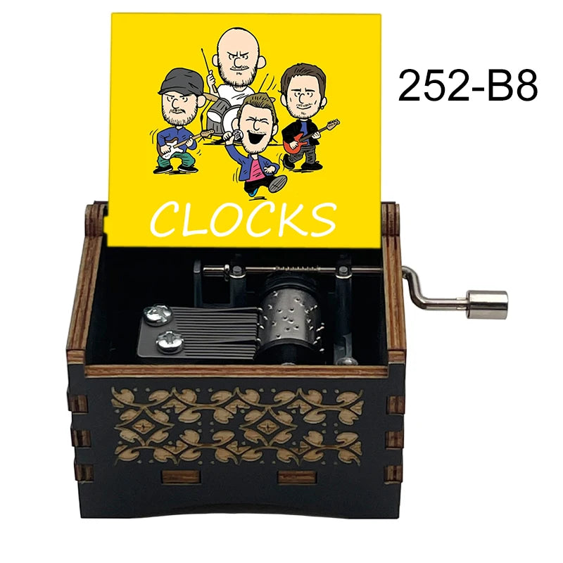 Classic Clocks Melody Wooden Music Box Color Printed Study Desk Decorative Ornaments Holiday Gifts for Friends Musical Fans