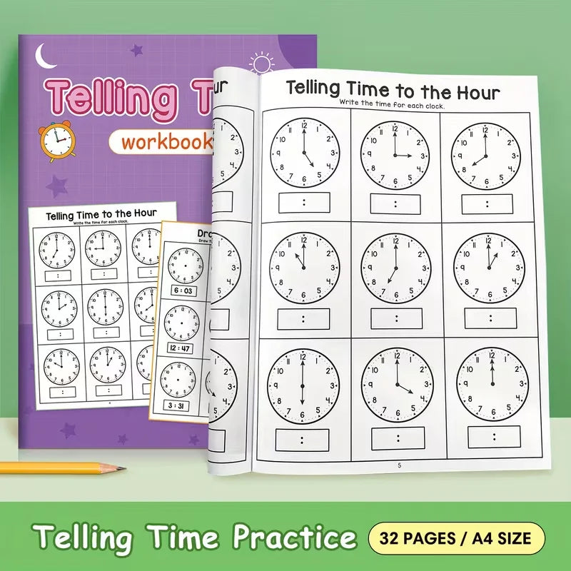 Telling Time Workbook for Kids - Master Analog & Digital Clocks in 30 Days,Daily Practice Worksheets with Interactive Activities