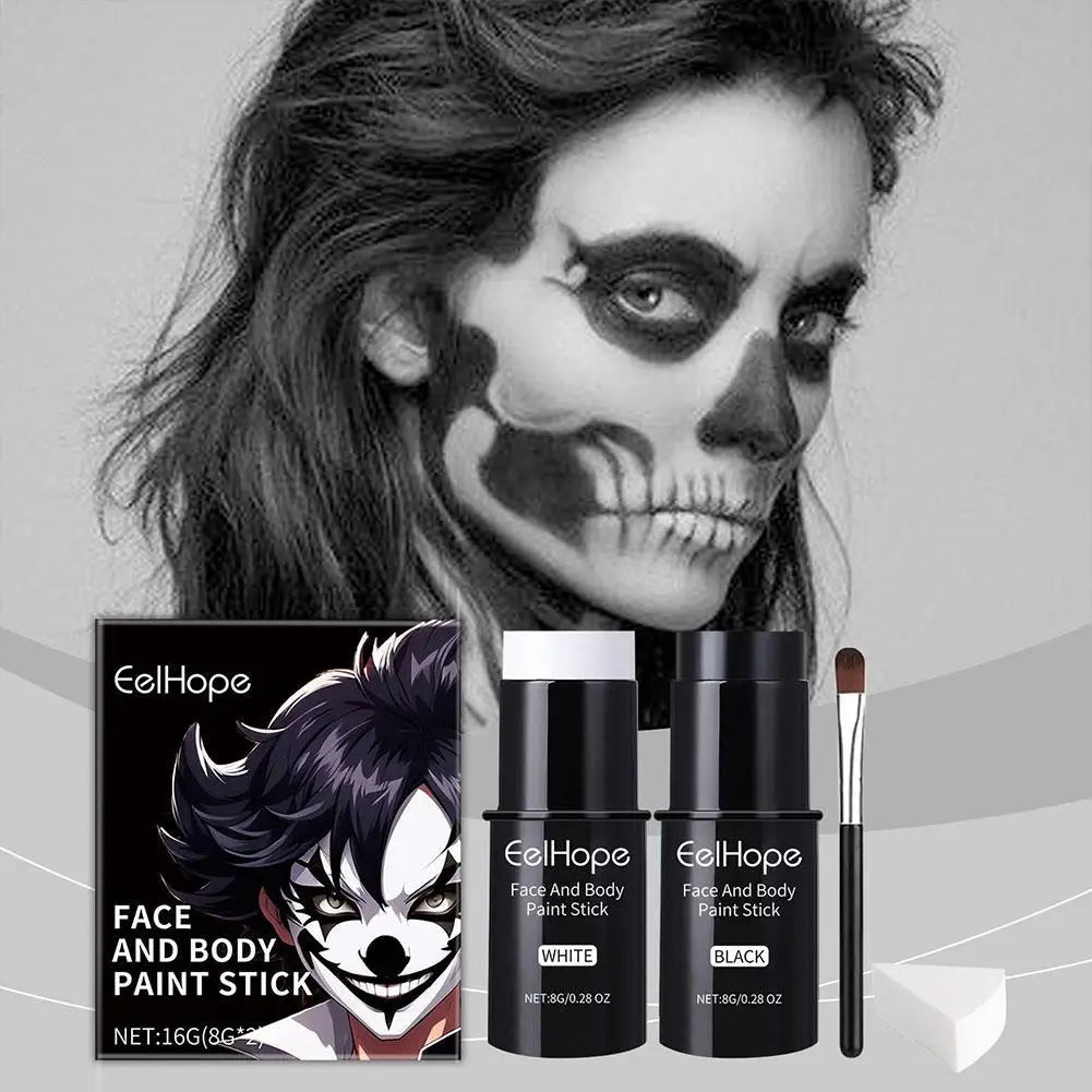 Black White Face Body Paint Kit Cover Foundation Clown Colorful Long Lasting Waterproof Halloween Festive Makeup Accessories Set