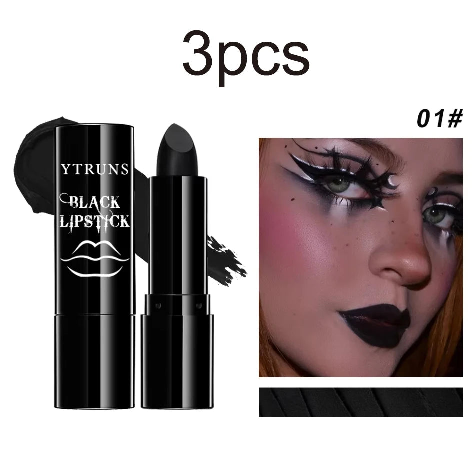 Matte black lipstick, long-lasting waterproof, no creases, Gothic dark makeup party, Halloween cosplay makeup