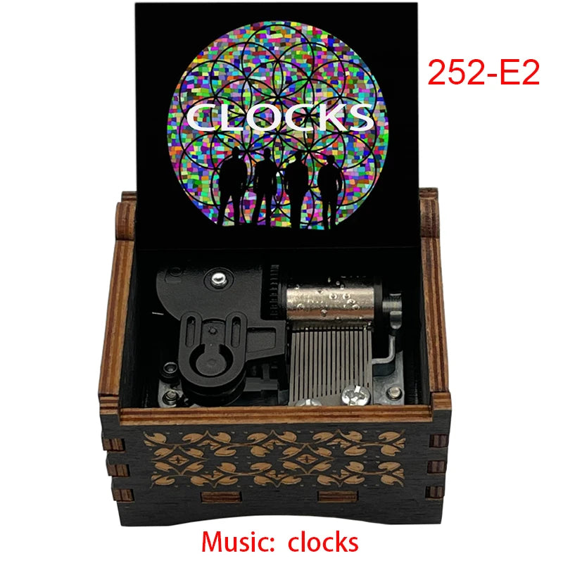 Classic Clocks Melody Wooden Music Box Color Printed Study Desk Decorative Ornaments Holiday Gifts for Friends Musical Fans