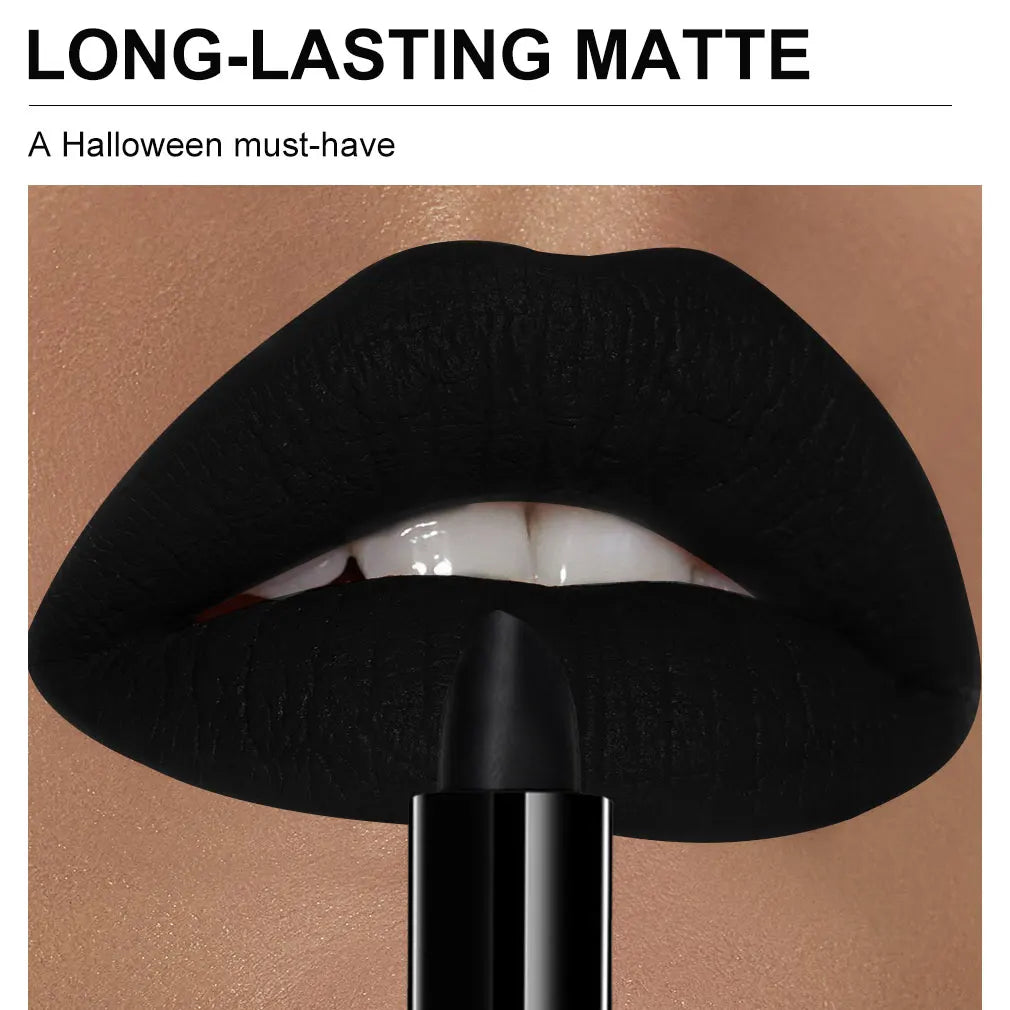 Matte black lipstick, long-lasting waterproof, no creases, Gothic dark makeup party, Halloween cosplay makeup