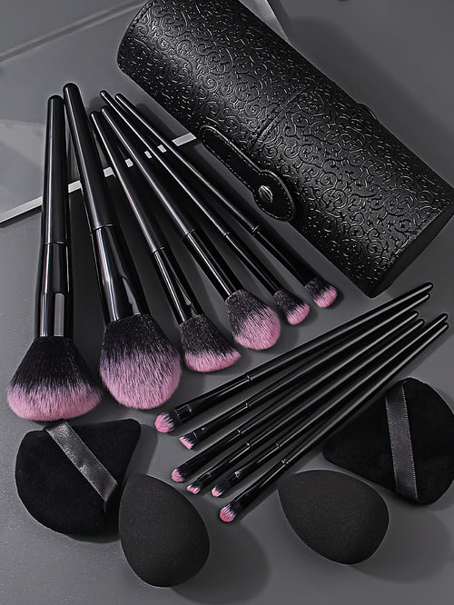 17 Makeup Tools Set 12 Face Makeup Brush Set with Makeup Egg Triangle Powder Puff Makeup Brush Storage Bucket Makeup Tools