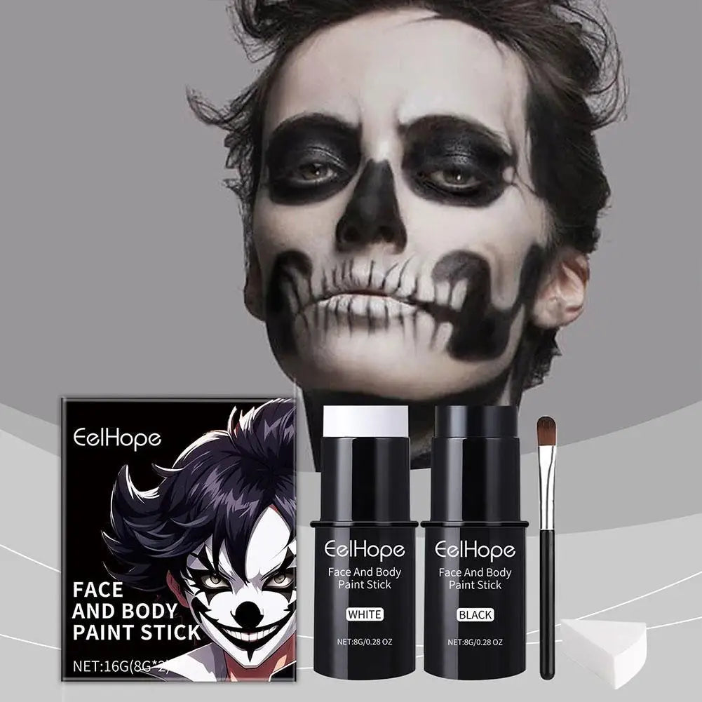 Black White Face Body Paint Kit Cover Foundation Clown Colorful Long Lasting Waterproof Halloween Festive Makeup Accessories Set