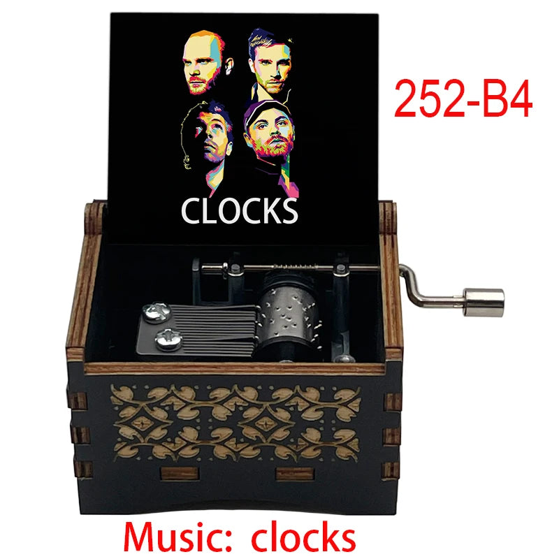 Classic Clocks Melody Wooden Music Box Color Printed Study Desk Decorative Ornaments Holiday Gifts for Friends Musical Fans