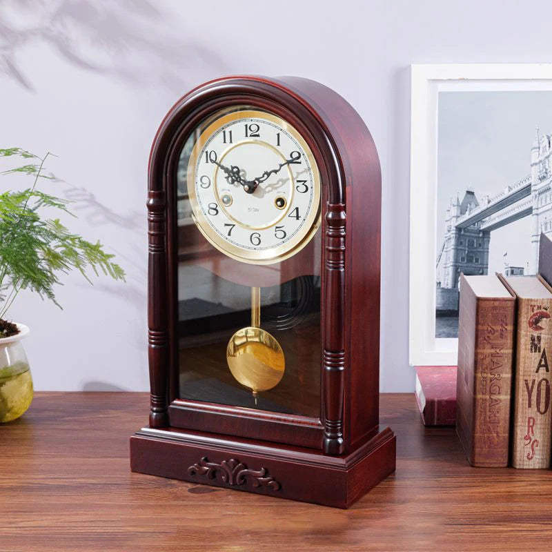 Mechanical Desk Clock Vintage Table Clocks Solid Wood Desktop Decoration Clock Upper Chord Spring Time Reporting Pendulum Clocks