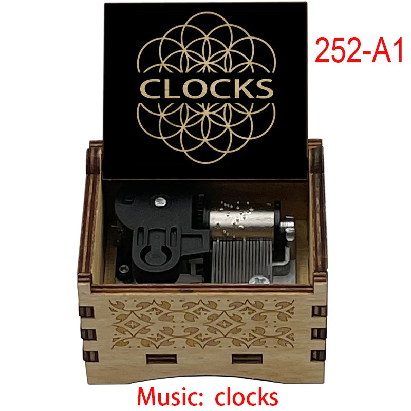 Classic Clocks Melody Wooden Music Box Color Printed Study Desk Decorative Ornaments Holiday Gifts for Friends Musical Fans