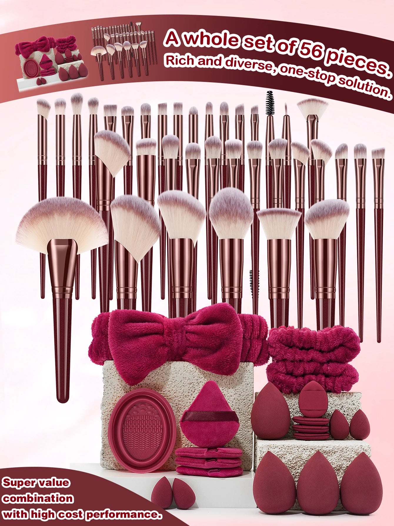 56PCS Makeup Tools：36PCS Makeup brush set+4PCS Makeup Tools+8PCS Makeup Sponges+8PCS Powder Puffs