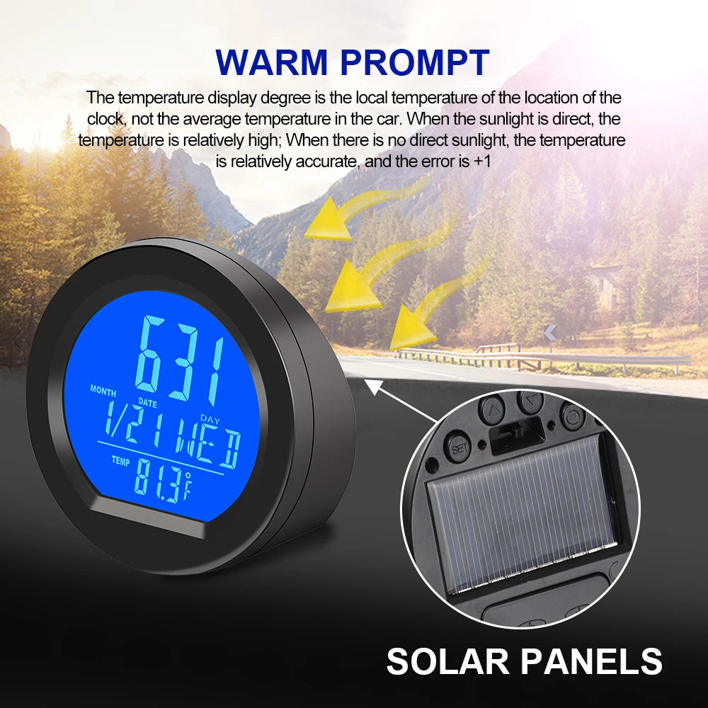 Kebidumei Solar Car Clocks For Dashboard Digital LCD Clock Date Week Temperature Time Display Clocks Backlight Electronic Screen