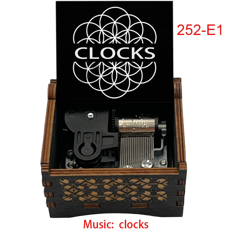 Classic Clocks Melody Wooden Music Box Color Printed Study Desk Decorative Ornaments Holiday Gifts for Friends Musical Fans