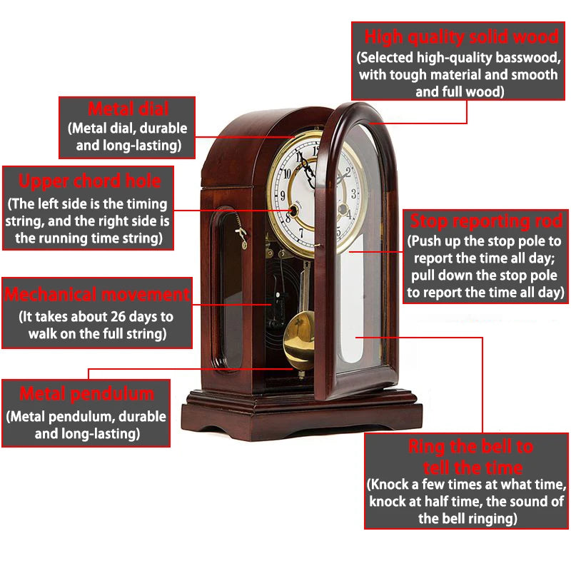 Mechanical Desk Clock Vintage Table Clocks Solid Wood Desktop Decoration Clock Upper Chord Spring Time Reporting Pendulum Clocks