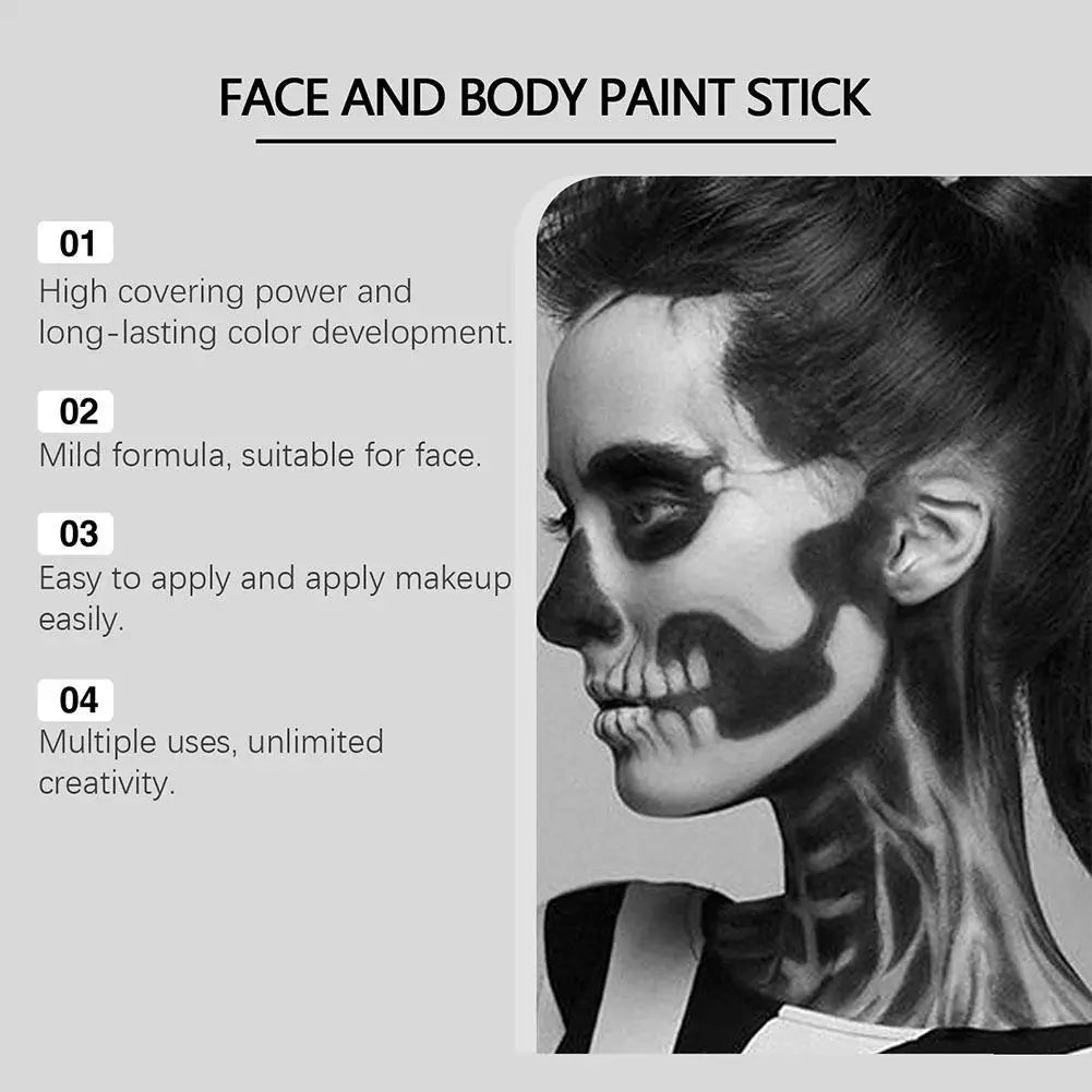 Black White Face Body Paint Kit Cover Foundation Clown Colorful Long Lasting Waterproof Halloween Festive Makeup Accessories Set