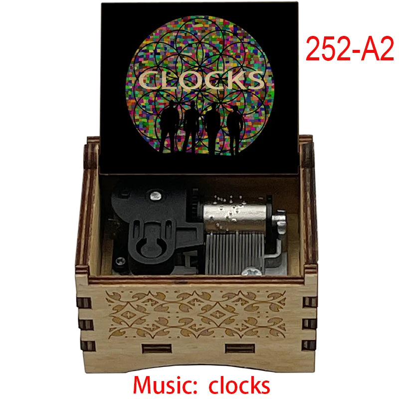 Classic Clocks Melody Wooden Music Box Color Printed Study Desk Decorative Ornaments Holiday Gifts for Friends Musical Fans