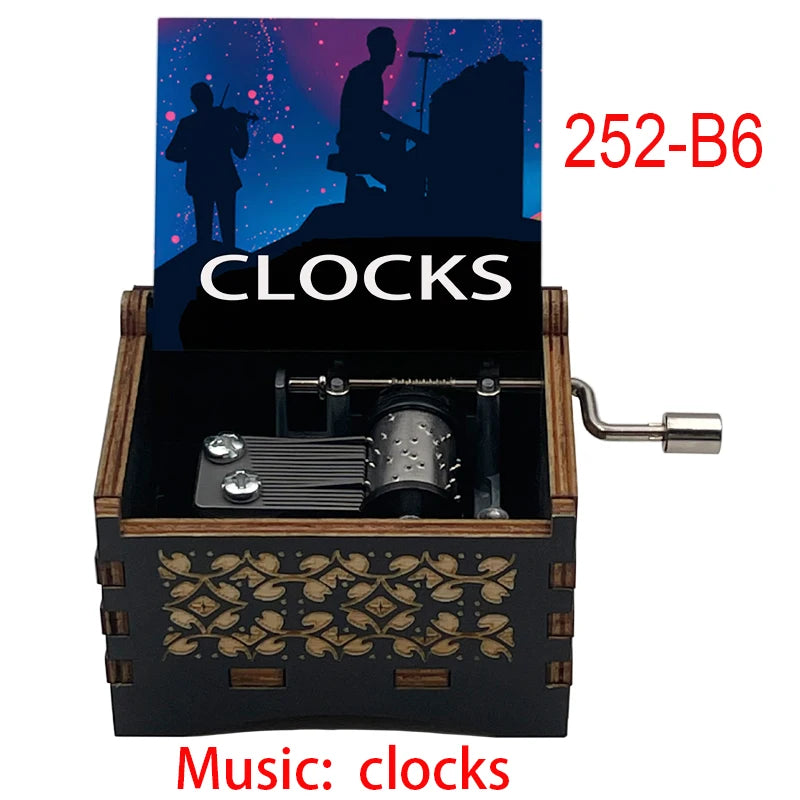 Classic Clocks Melody Wooden Music Box Color Printed Study Desk Decorative Ornaments Holiday Gifts for Friends Musical Fans