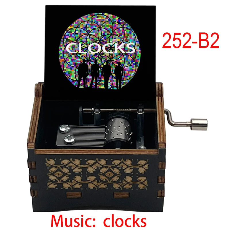Classic Clocks Melody Wooden Music Box Color Printed Study Desk Decorative Ornaments Holiday Gifts for Friends Musical Fans