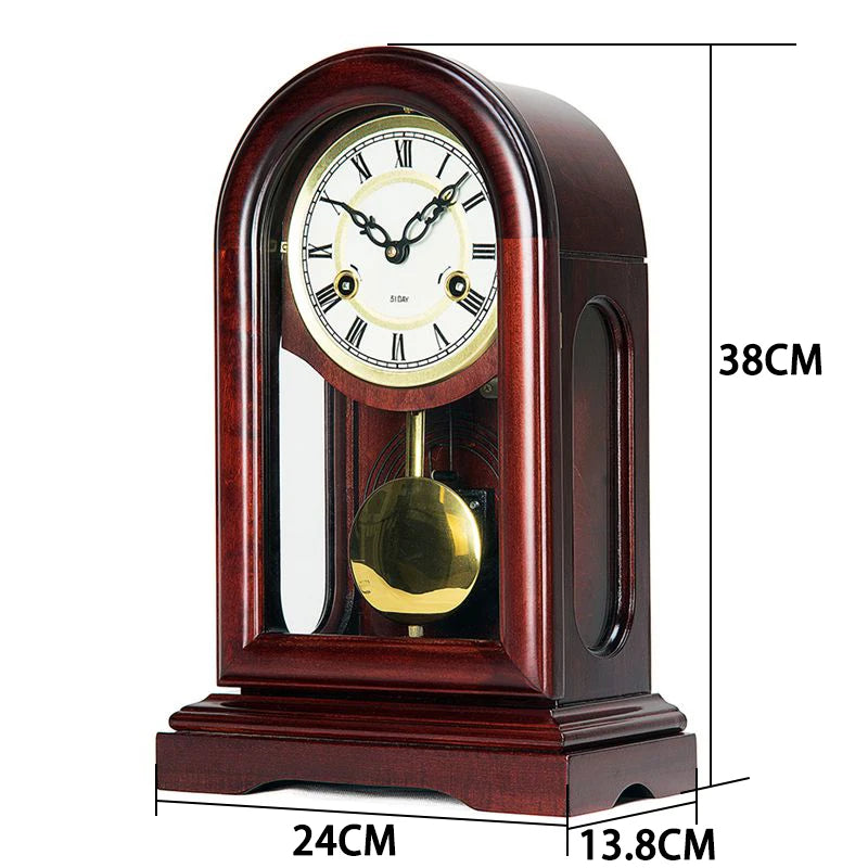 Mechanical Desk Clock Vintage Table Clocks Solid Wood Desktop Decoration Clock Upper Chord Spring Time Reporting Pendulum Clocks