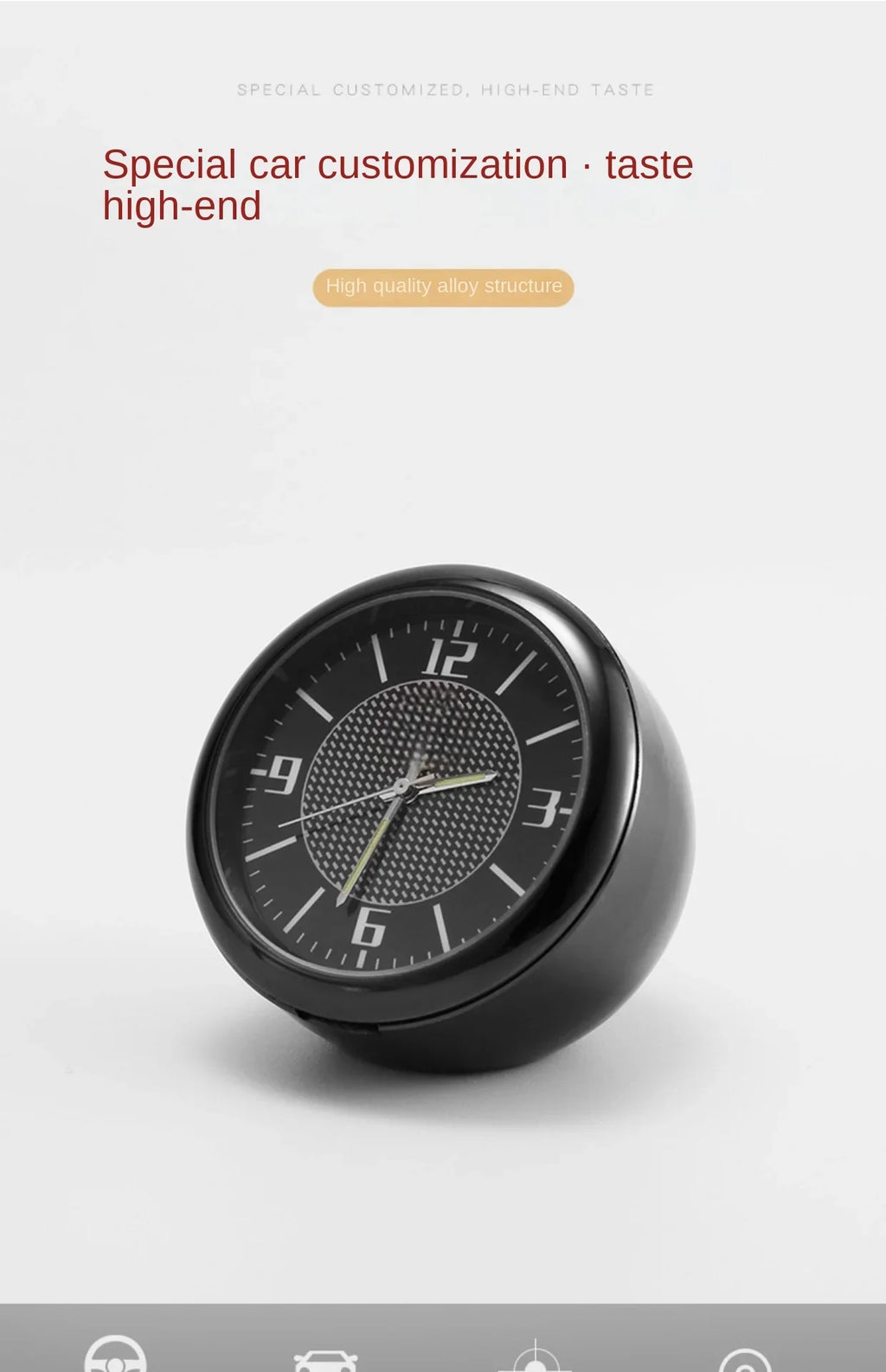 Car Clock Luminous Mini Automobiles Internal Stick-On Digital Watch Mechanics Quartz Clocks Auto Ornament 40mm 43mm
