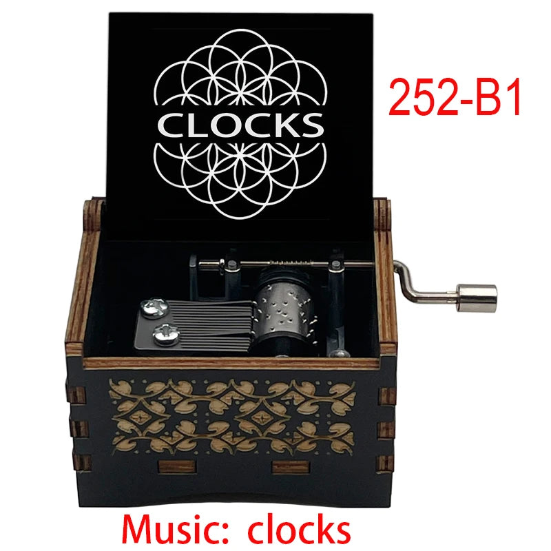 Classic Clocks Melody Wooden Music Box Color Printed Study Desk Decorative Ornaments Holiday Gifts for Friends Musical Fans
