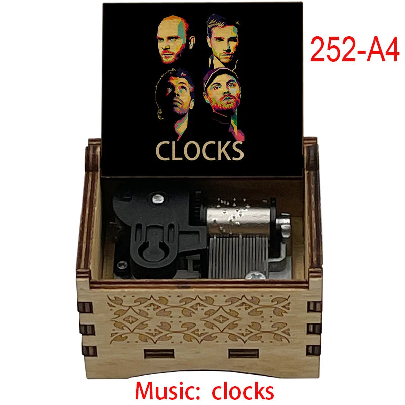 Classic Clocks Melody Wooden Music Box Color Printed Study Desk Decorative Ornaments Holiday Gifts for Friends Musical Fans