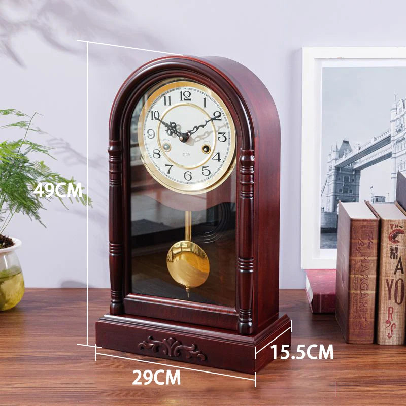 Mechanical Desk Clock Vintage Table Clocks Solid Wood Desktop Decoration Clock Upper Chord Spring Time Reporting Pendulum Clocks