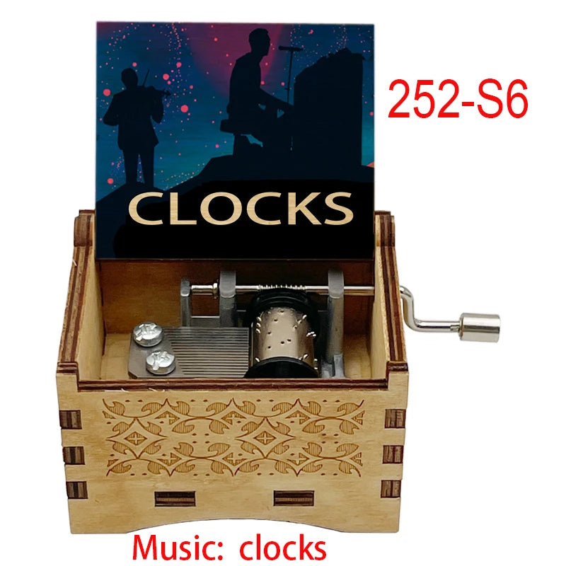 Classic Clocks Melody Wooden Music Box Color Printed Study Desk Decorative Ornaments Holiday Gifts for Friends Musical Fans