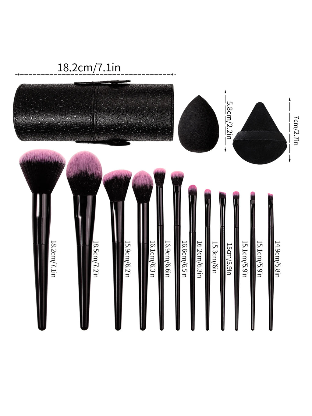17 Makeup Tools Set 12 Face Makeup Brush Set with Makeup Egg Triangle Powder Puff Makeup Brush Storage Bucket Makeup Tools