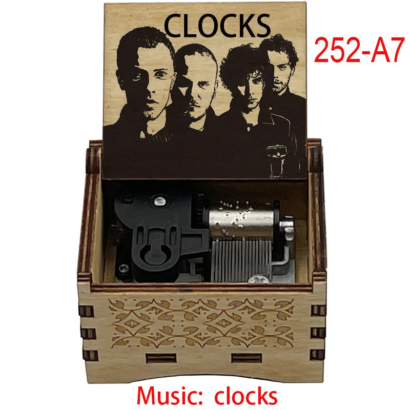 Classic Clocks Melody Wooden Music Box Color Printed Study Desk Decorative Ornaments Holiday Gifts for Friends Musical Fans