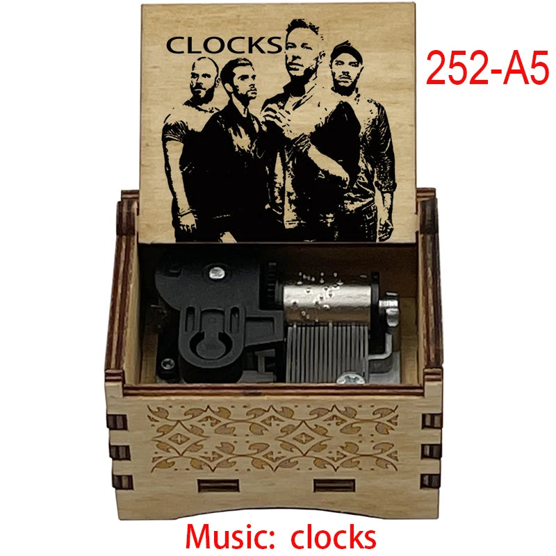 Classic Clocks Melody Wooden Music Box Color Printed Study Desk Decorative Ornaments Holiday Gifts for Friends Musical Fans