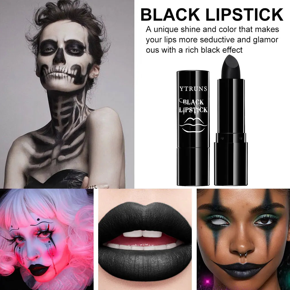 Matte black lipstick, long-lasting waterproof, no creases, Gothic dark makeup party, Halloween cosplay makeup