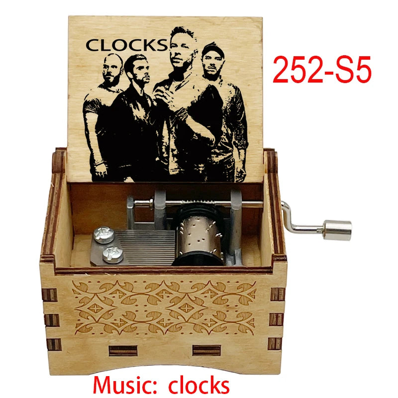 Classic Clocks Melody Wooden Music Box Color Printed Study Desk Decorative Ornaments Holiday Gifts for Friends Musical Fans