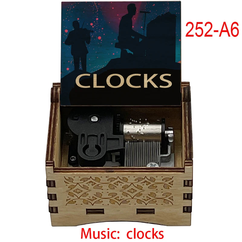 Classic Clocks Melody Wooden Music Box Color Printed Study Desk Decorative Ornaments Holiday Gifts for Friends Musical Fans