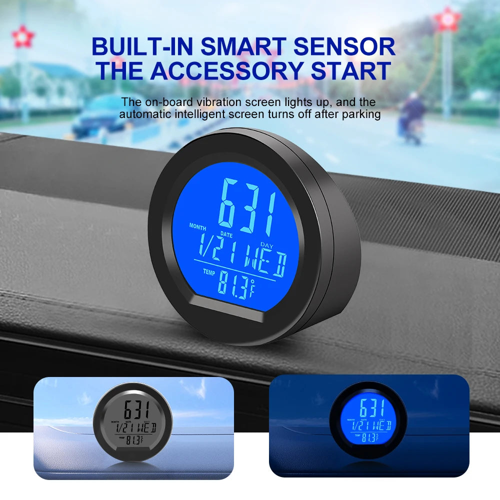 Kebidumei Solar Car Clocks For Dashboard Digital LCD Clock Date Week Temperature Time Display Clocks Backlight Electronic Screen