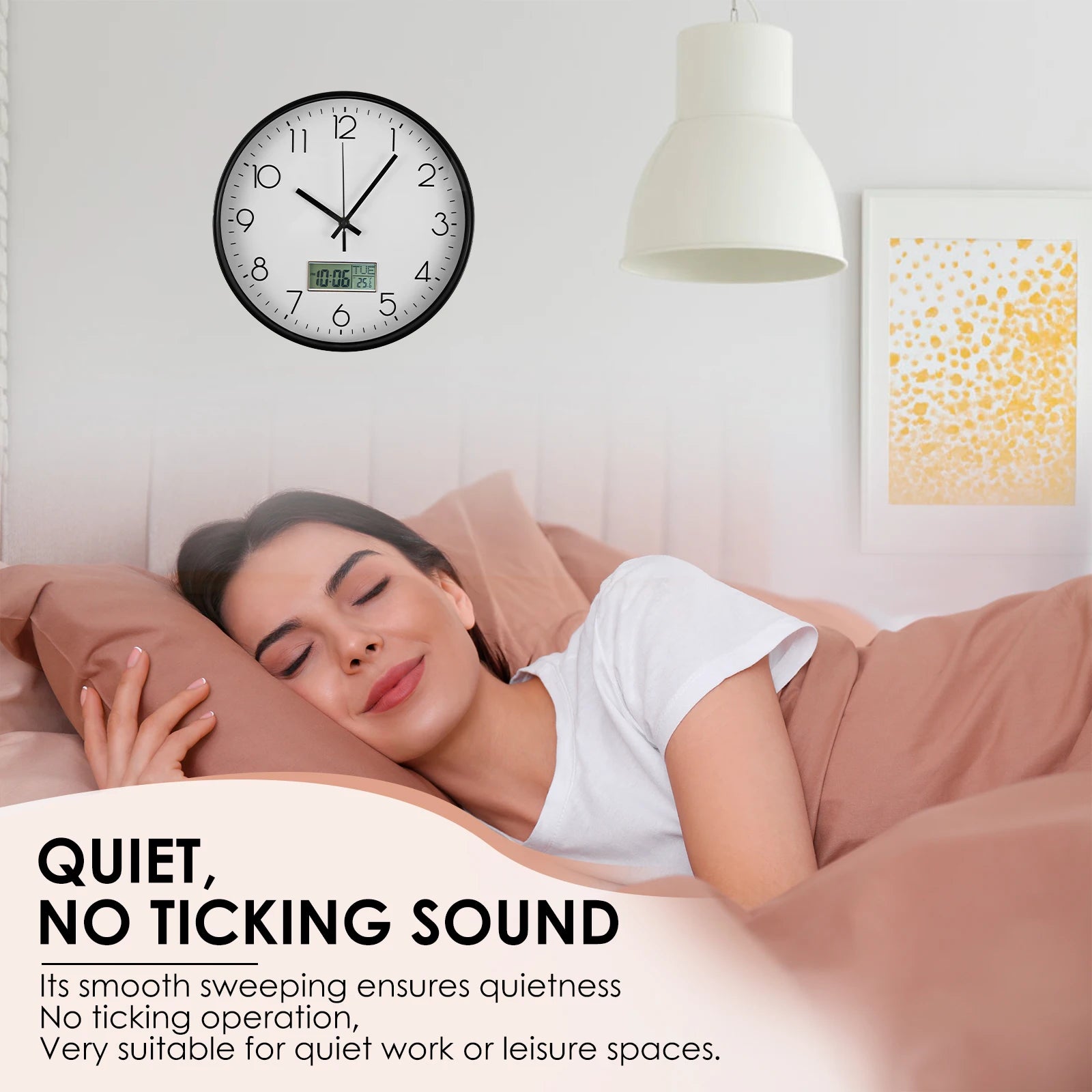 Classic Round Wall Clocks with LCD Display Silent Non Ticking Clock for Perpetual Calendar and F° Temperature for Home Office