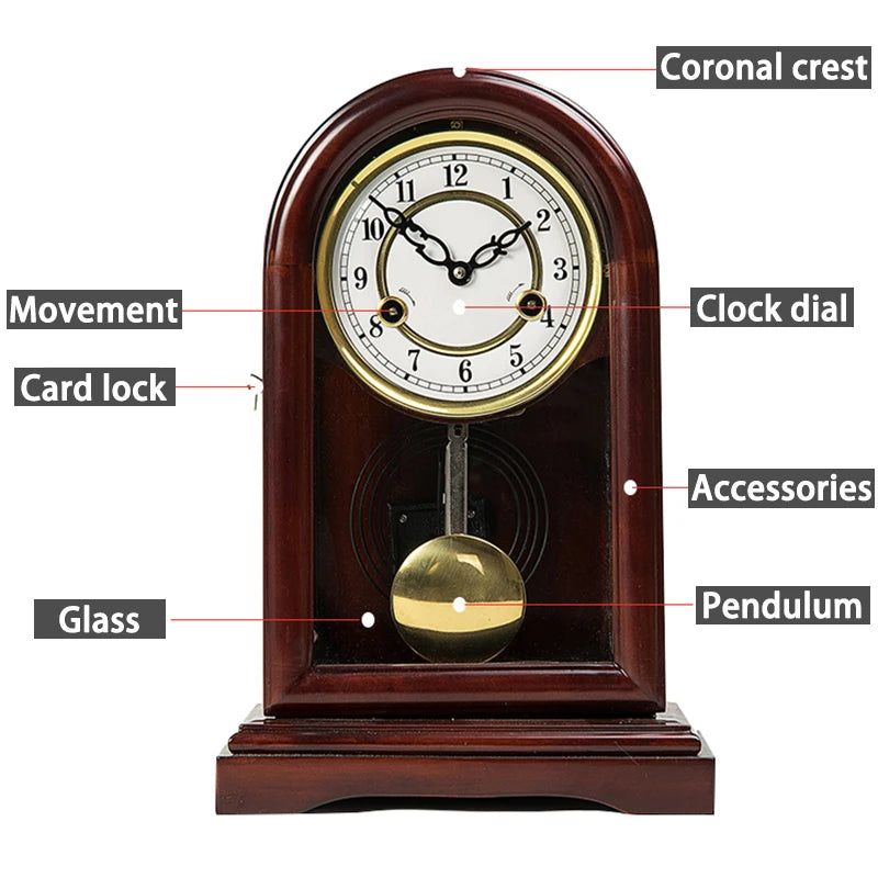 Mechanical Desk Clock Vintage Table Clocks Solid Wood Desktop Decoration Clock Upper Chord Spring Time Reporting Pendulum Clocks