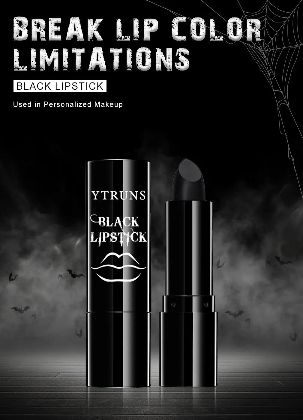 Matte black lipstick, long-lasting waterproof, no creases, Gothic dark makeup party, Halloween cosplay makeup