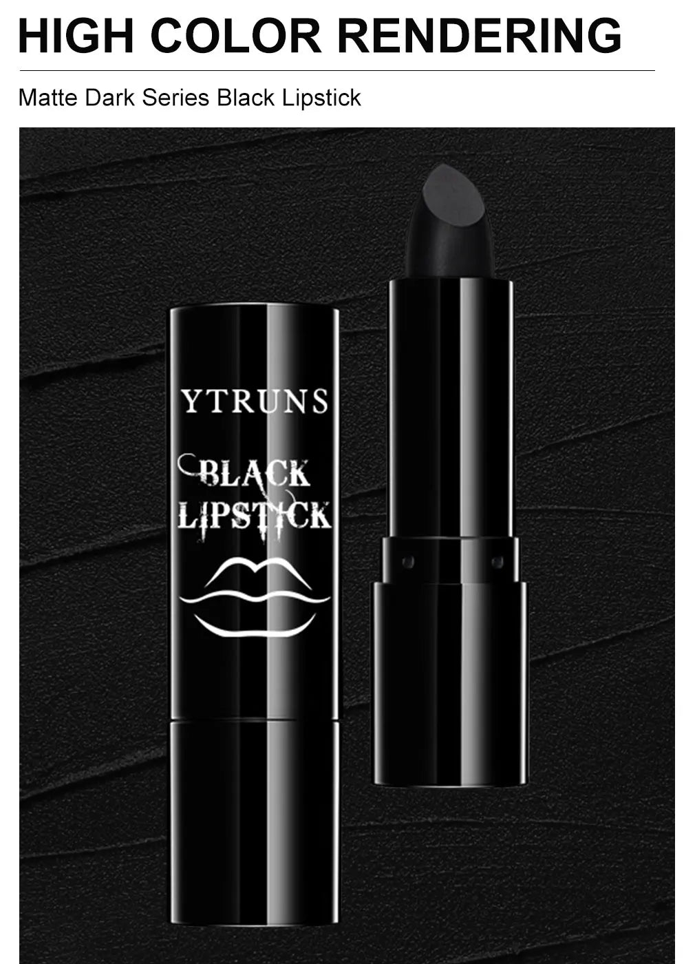 Matte black lipstick, long-lasting waterproof, no creases, Gothic dark makeup party, Halloween cosplay makeup