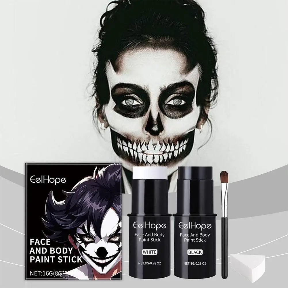 Black White Face Body Paint Kit Cover Foundation Clown Colorful Long Lasting Waterproof Halloween Festive Makeup Accessories Set